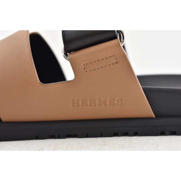 Hermes Chypre Sandal Mens Black Naturel Safari Leather H Logo Slide Flat 45 12 - Picture 10 of 13